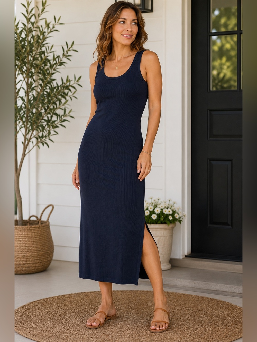 Sleeveless Navy Midi Tank Dress